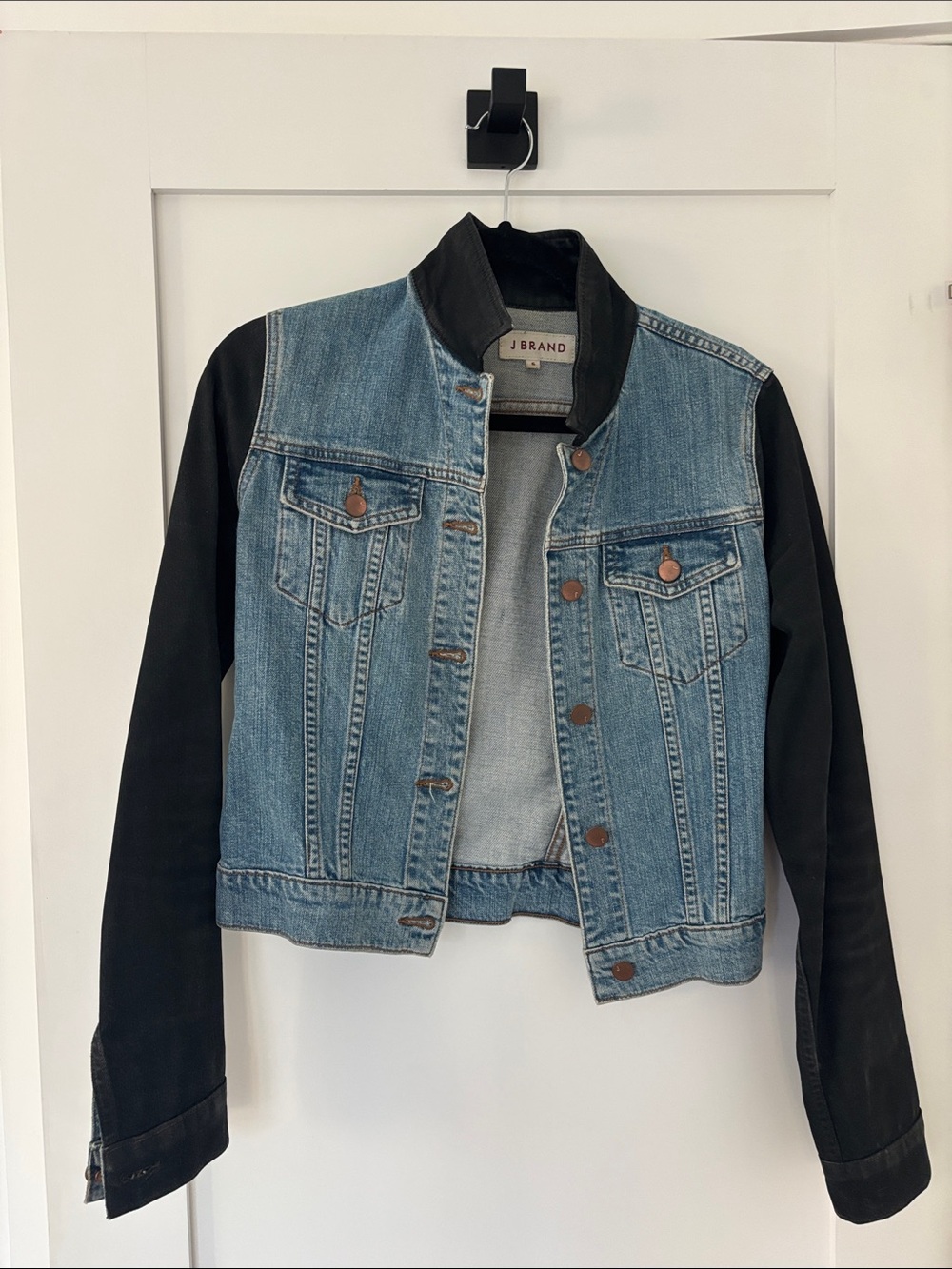 J Brand Blue Denim Jacket with Black Sleeves